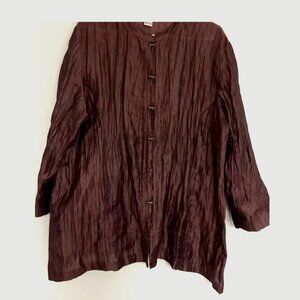 CITRON Santa Monica Linen Nylon Blouse Brown with Pockets Size L